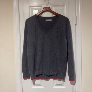 One Grey Day 100% Wool V-Neck Sweater – Gray Large‎